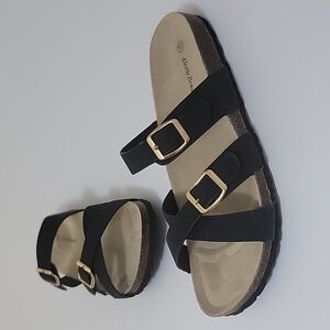 Alexis Bendel Women's Kylie Black Studded Slide Buckle Straps Flat Sandals Sz 10